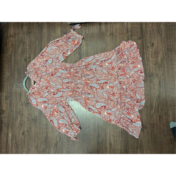 Talbots Split Neck Soft Dress - Sprinkle Paisley Red Ruffle Sleeve, Sz Large - Picture 6 of 10